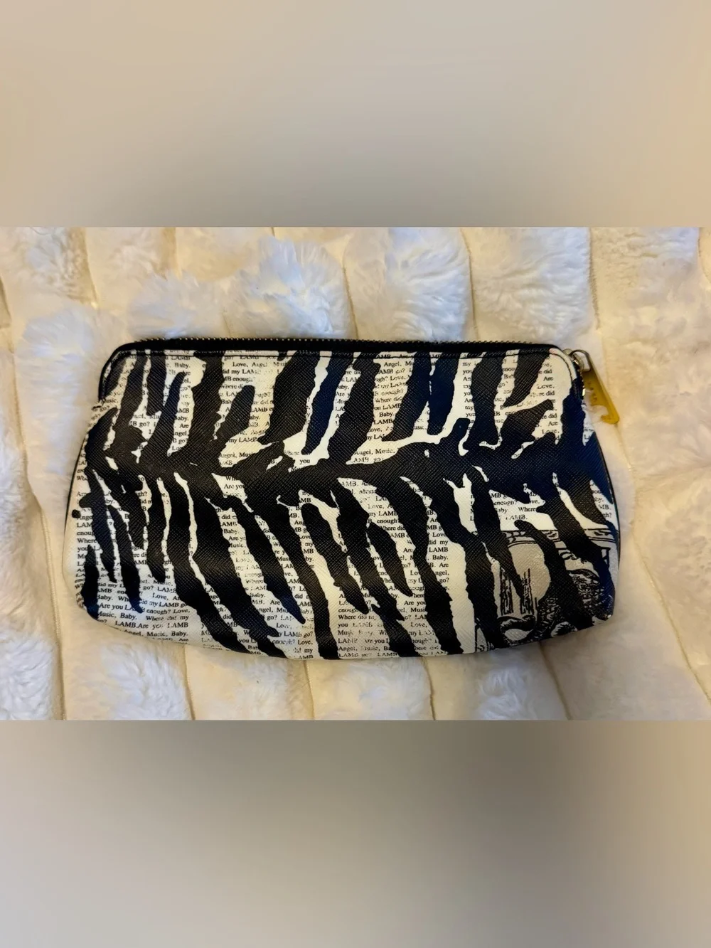 L.A.M.B. Gwen Stefani Vintage Rare Black White Zebra Newspaper Cosmetic Bag